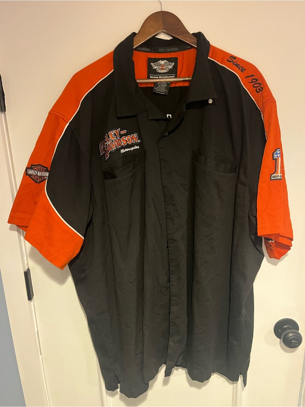Harley-Davidson Black and Orange Short-Sleeve Button-Down Shirt
